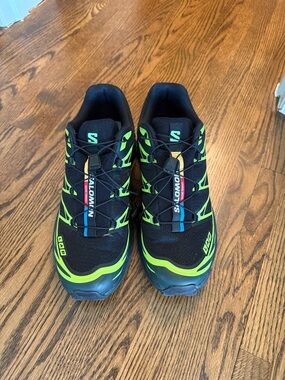 Salomon Black Trail Running Shoes with Neon Green Accents 9